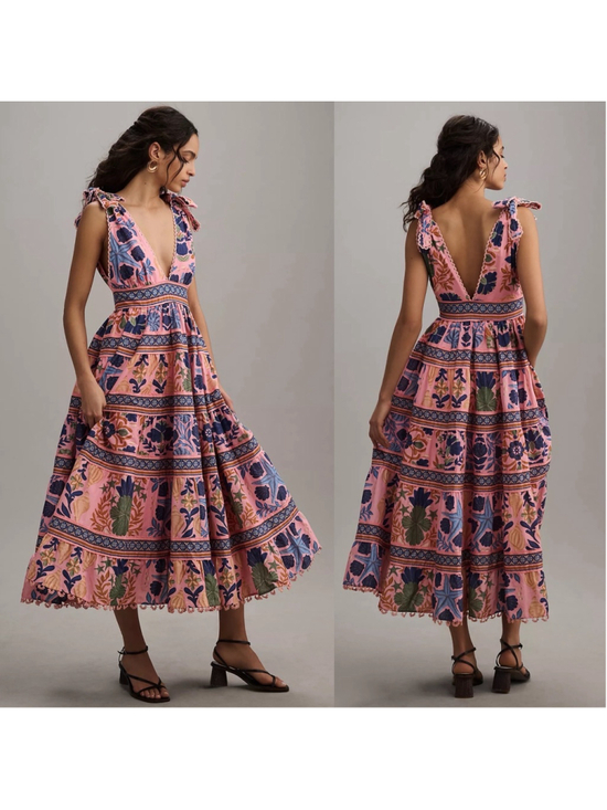 FARM Rio Dresses & Skirts - Farm Rio Seashell Tapestry Sleeveless Midi Dress sz L
